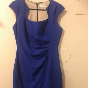 Blue Calvin Klein ruched dress, cap sleeves